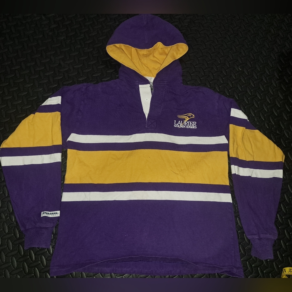 Vintage Laurier University Golden Hawks Barabian Rugby Jersey/ Pull Over Hoodie